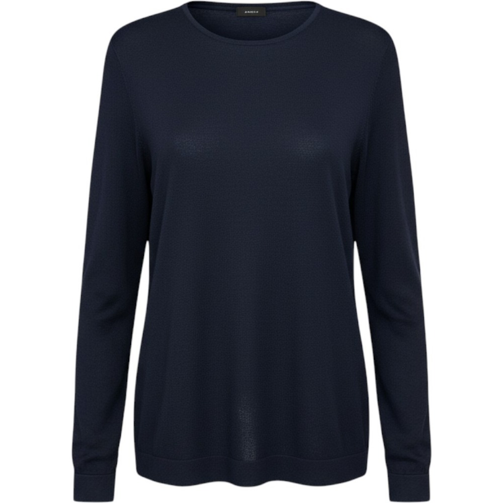Akris Women Cashmere Silk Sweater XL Navy Blue Crewneck Quiet Luxury Minimalist